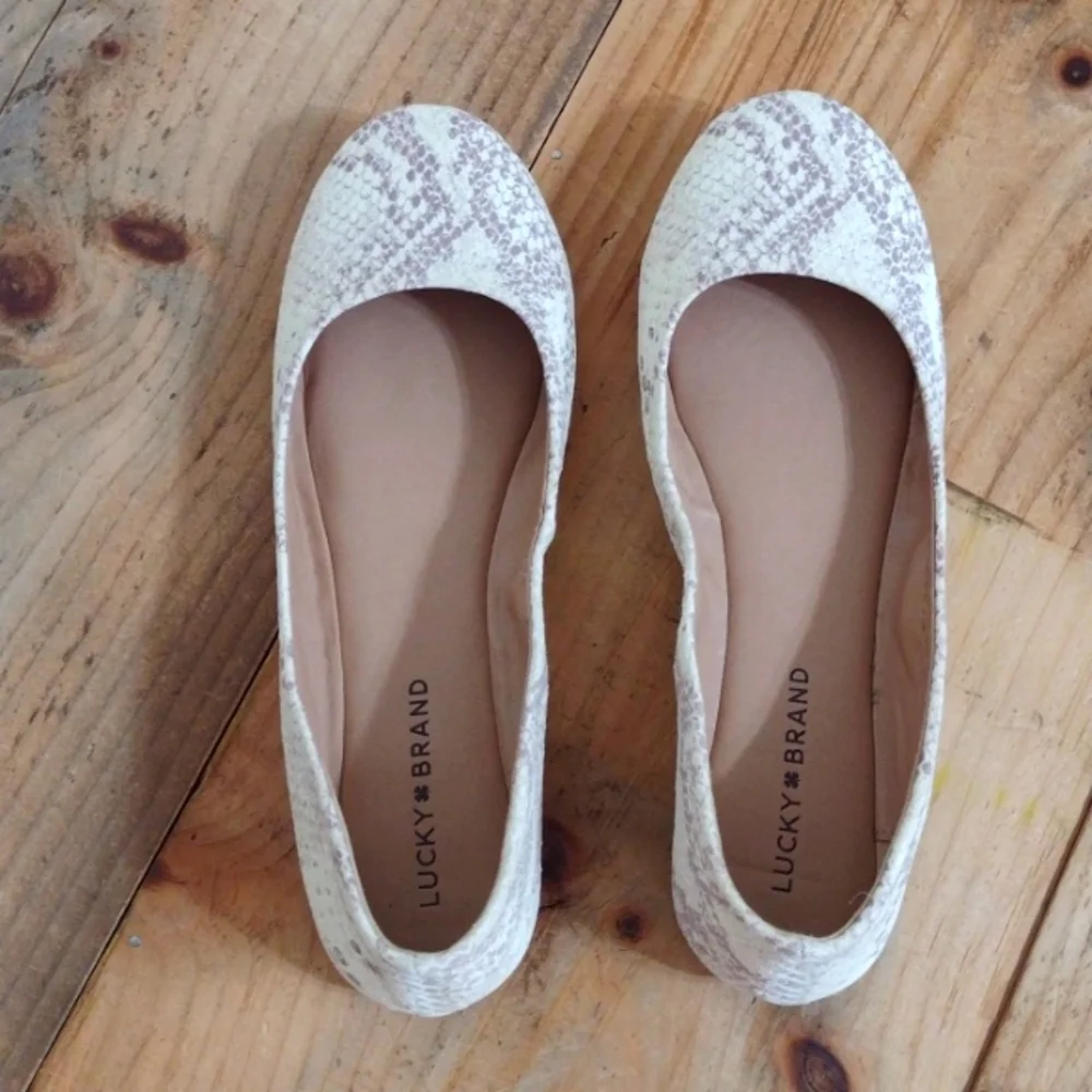 Lucky Brand Emmie Snakeskin Print Leather Ballet Flats Size 7.5 NEW